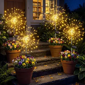 HECIKOGO 4-Pcs Solar Garden Lights Outdoor, Bendable Copper Wire with Total 240 LED Firework Beads (60 LED Each), 8 Modes Warm Waterproof DIY Starburst Decoration for Yard Pathway Patio, Gifts for Women Mom Homeowners