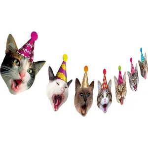 Birthday Cat Garland, Photographic Cat Faces Birthday Banner, Kitties Bday Party Bunting Decoration