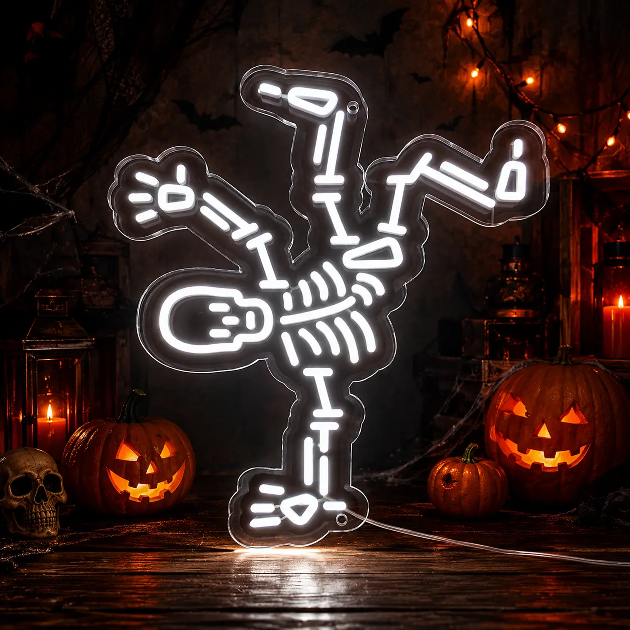 LED Skeleton Neon Sign - Skeleton Form LED Lights for Indoor Use, Decorates Walls, Man Cave Halloween Decor with Spooky Fun
