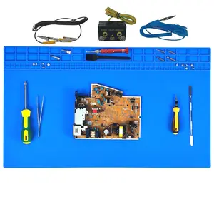 23.7'' x 13.8'' Large Soldering Mat with Wrist Strap 932°F Heat Resistant Extra Large Silicone Solder Mat Repair Workbench Mat for Electronic, Cellphone, Laptop Repair (Blue)