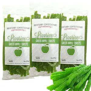 Green Apple Licorice Twists Pack of 3 - Fat-Free Old Fashioned Gourmet Green Apple Licorice - Soft & Chewy Texture with Bold Fresh Flavor (Total 24oz)
