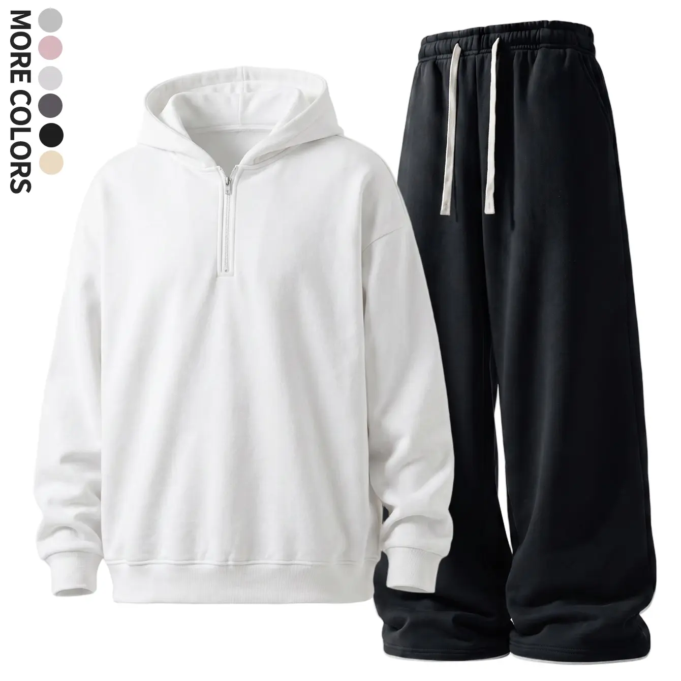 Men's Poly Cotton 2-Piece Streetwear Tracksuit - M, Long Sleeve Half-Zip Hoodie, Loose Fit Full Length Sweatpants, Drawstring Waist, Washed Solid Colors, Machine Wash, Comfortable Casual Apparel, 1pcs-Apricot Top Included