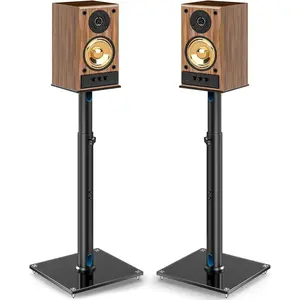 Universal speaker stand suitable for surround sound, supports 360° rotation, height-adjustable bookshelf speaker stand, height range from 32 inches to 43 inches, equipped with cable management function, speaker stand equipped with anti-slip pads, easy to