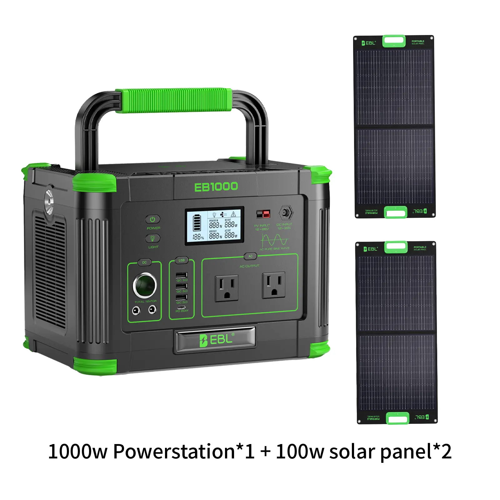 1000W power station + 100W solar panel*2