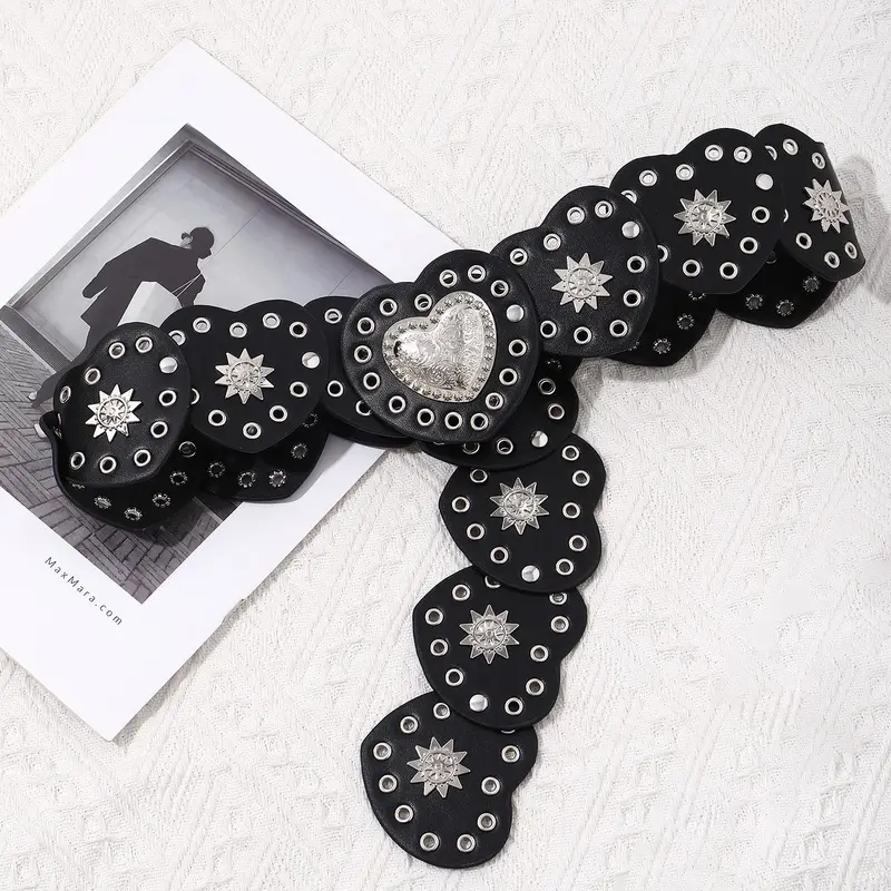 Women's Punk Style Heart Design Western PU Leather Cowboy Waist Belt, Western Cowboy Belt for Party, Daily Clothing Decor, Trendy All-match & Exquisite Fashion Belt for Birthday Gift, Mother's Day Gift, PU Leather Belts