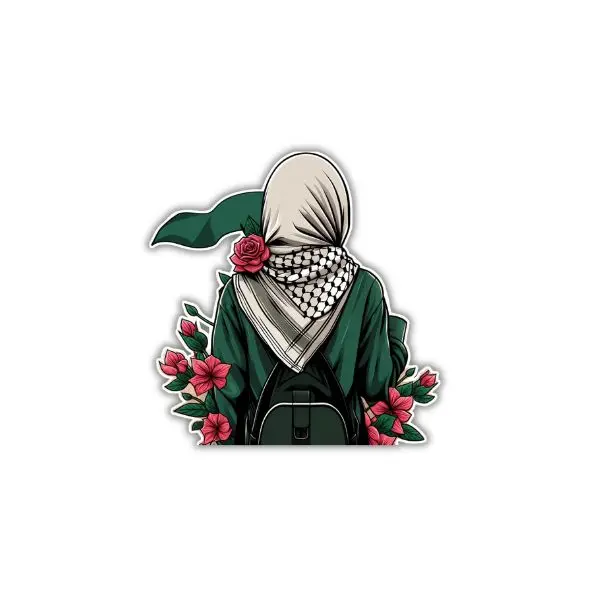 Palestine Girl Floral Sticker, Keffiyeh Hijab Vinyl Decal, Waterproof Aesthetic Palestine Sticker for Laptop Water Bottle Car