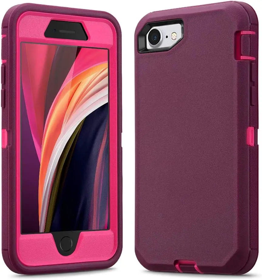 for  SE 2020 /  7 /  8 Case 3 in 1 Full  Heavy Duty Defender Shockproof Hard Bumpe Soft  Cover with Screen Protector ( red)