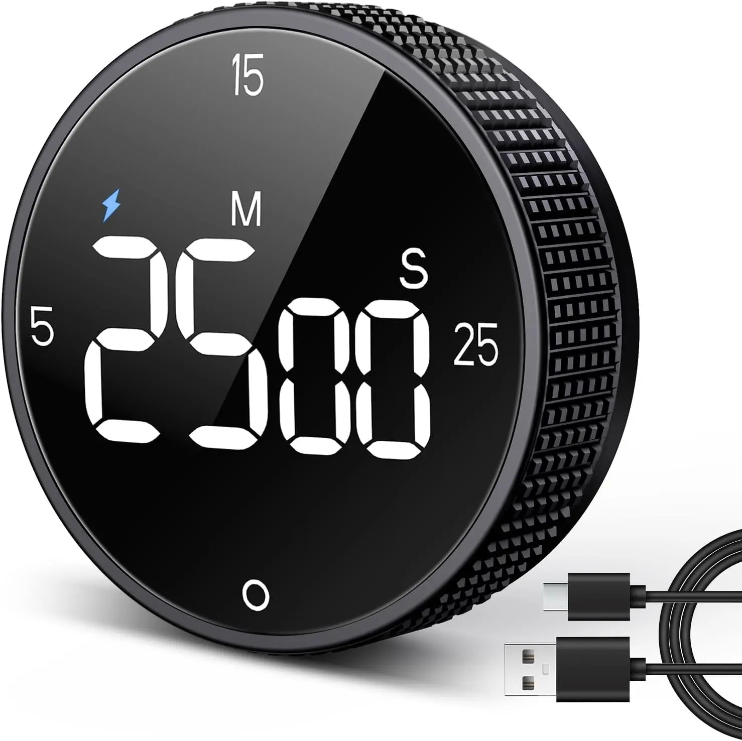 USB Rechargeable Magnetic Kitchen Timer for Cooking, Building 800mAh Battery Large Display Digital Countdown Countup Timer, 3 Preset 5/15/25 Mins Loud Alarm for Baking Grilling Studying