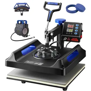 15x15in Swing Away 5-in-1 Heat Press Machine, Digital Display Sublimation T-Shirt Press with Teflon Plate, Digital Control, Quick Heating, Safety Features for T-Shirts, Hats, Mugs