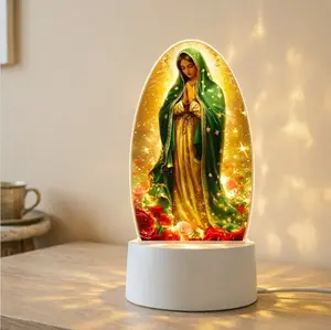 Virgin Mary LED Night Light Tabletop Decor, USB Powered Religious Figure Lamp, Sacred Blessed Home Ornament, Spiritual Devotional Accessory for Bedroom & Prayer Room Decor