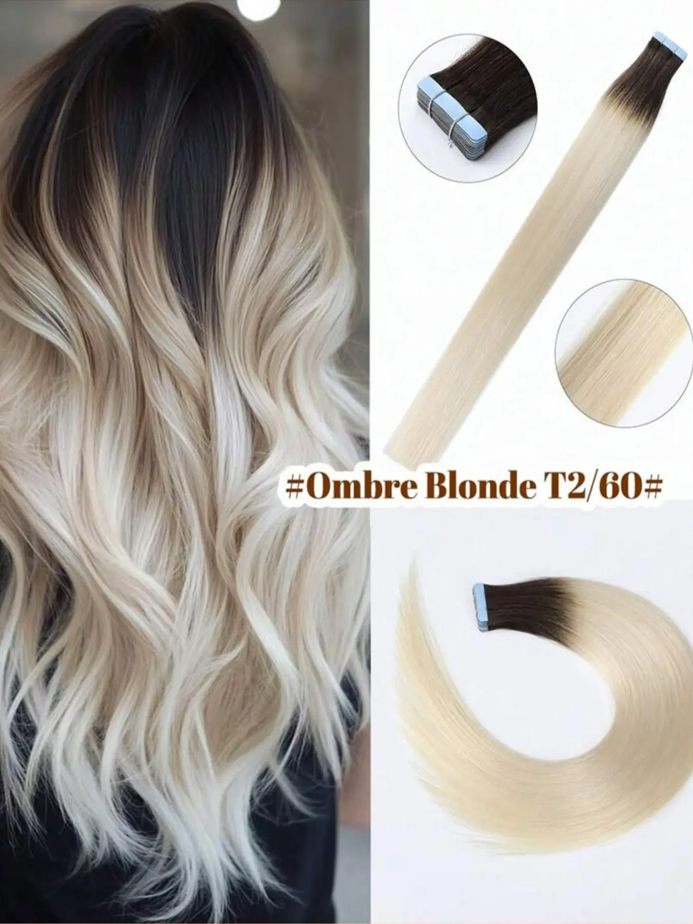 #2T60 20pcs 50g Tape in Ombre Hair Extensions Human Hair Pieces For Woman 14-26inches Hair Extension Real Hair Extensions Hairpieces
