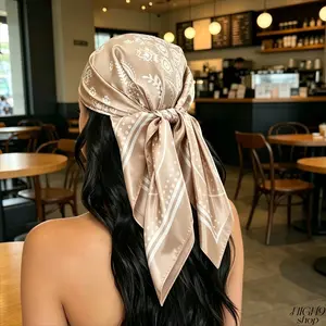 Women's 4PCS 35in Silk-Like Satin Square Shawl Set, Floral Boho Adjustable Turban, Multi-use Satin Headscarf, Neck Cover & Sleeping Head Wrap for Sports and Outdoor Activities