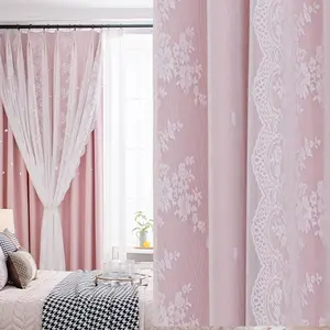 Elegant Two-Layer Lace Blackout Window Cover, Stylish Living Room Decoration, Multi-Color Options, Versatile Window Treatment, Privacy Grommet Curtains, Home Decoration Curtain