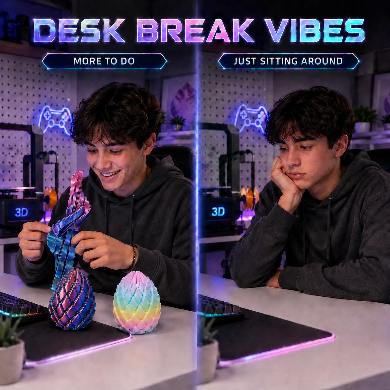 Twisty Fidget Egg — 3D Printed Smooth Spiral Sensory Toy for Stress Relief & Focus | Silent, Pocket-Sized Slippery Egg Fidget | Desk Toy Gift for Adults, Teens & Kids | Holographic Pouch Included