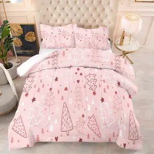 Cute Christmas Tree Pattern, including 1 quilt and 1 or 2 pillowcases without pillow cores, suitable as holiday birthday gifts, soft children's and adult bedroom decorations