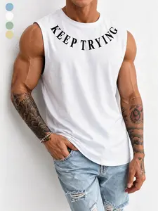 Men’s boyfriend-style crewneck sleeveless athletic tank top; gym wear; printed/solid color options; men’s fitness tank; breathable compression sports T-shirt