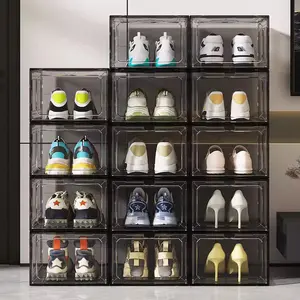Shoe Box 6/12 Pieces Thick Transparent Plastic Sports Shoeswith Lid, Foldable Stacking Shoe Rack, Free Combination,Storage Box Storage, Save Space, Suitable for Porch,Bedroom, Home, Dormitory, Etc. organizer
