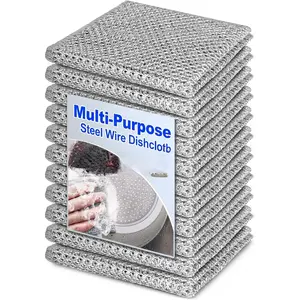 Metyond 10 Pcs Multipurpose Steel Wire Dishcloth 7.87" x 7.87" Non-Scratch Reusable Dishwashing Rag for Cookware Sinks Dishes Stove Tops Eco-Friendly & Durable