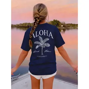 Women's Aloha, Tropical Palm Tree Graphic T-Shirt, Coconut Girl Beachy Vibes Tee, TikTok Viral Trendy, Oversized Fit, Soft Comfortable Fabric, Coastal Grandma Casual Style, Beach Vacation Outfit, Good Vibes Only, Hawaii Travel Essen