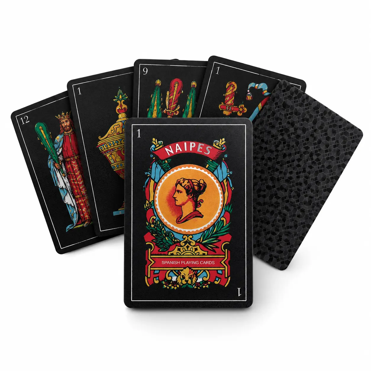 Original Spanish Playing Cards Baraja Espanola Waterproof Plastic Briscas Cards for Puerto Rico Mexican Card Games Black 1 Pack,camping essentials