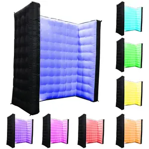 Black Inflatable Photo Booth Wall - 8.2x8.2x3.5ft Portable Backdrop with Built-In Fan & LED Lighting" Camera Durable