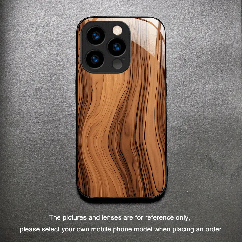 Phone Case: High-end Curved Classic Wood Grain Pattern Tempered Glass Black New Phone Case for iphone17 Air 16 15 Pro Max 14 Plus 13 12 11