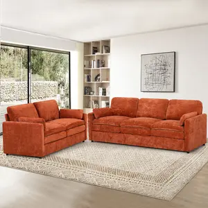 ACMEASE 2 Pieces Comfortable Couch Set w/Thick Seat & Backrest Cushion, Chenille Modern Couch with Soft Pillows, Upholstered 3 Seater & Loveseat Sofa w/Sturdy Frame for Office, Living Room