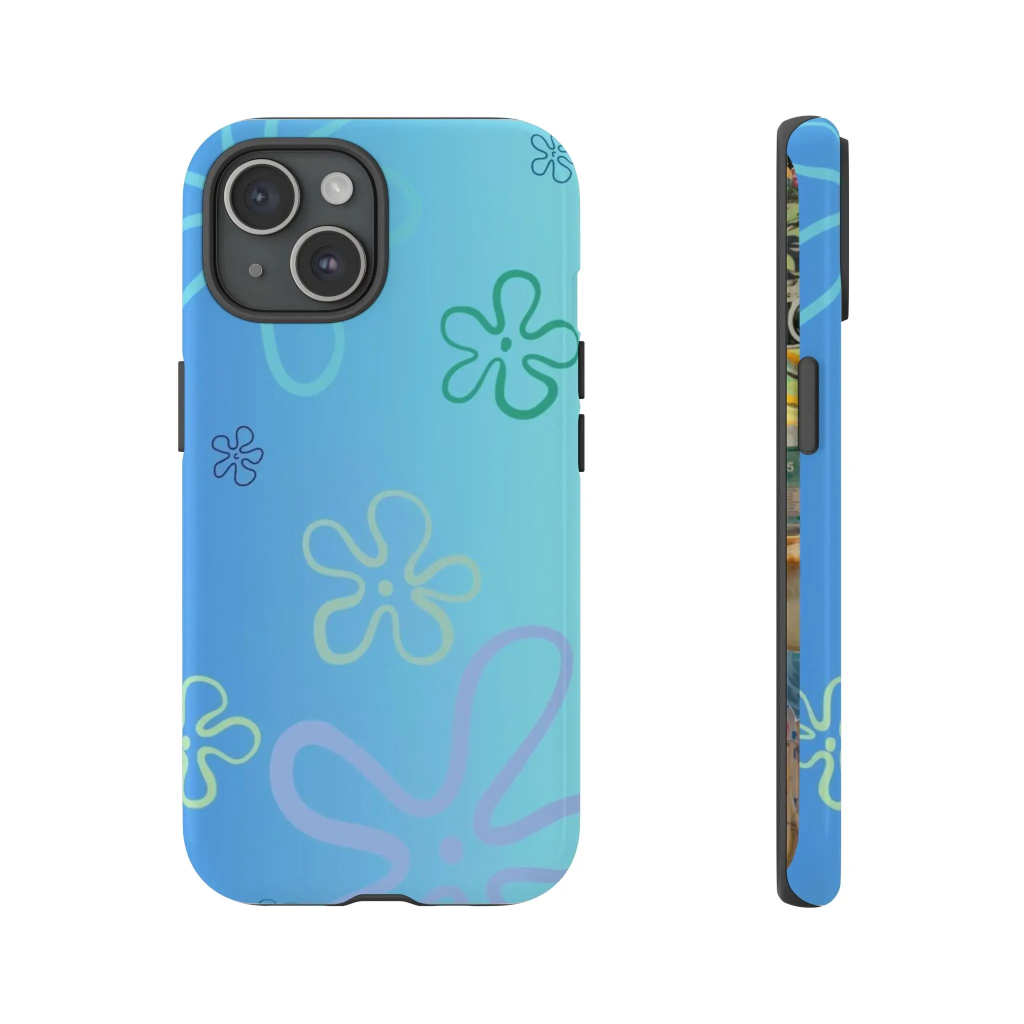 SSpongeBobb Blue Flower Phone Case – Underwater Cartoon Tough Phone Case, Kids Cartoon, Movie, Gift for fans, Phonecover