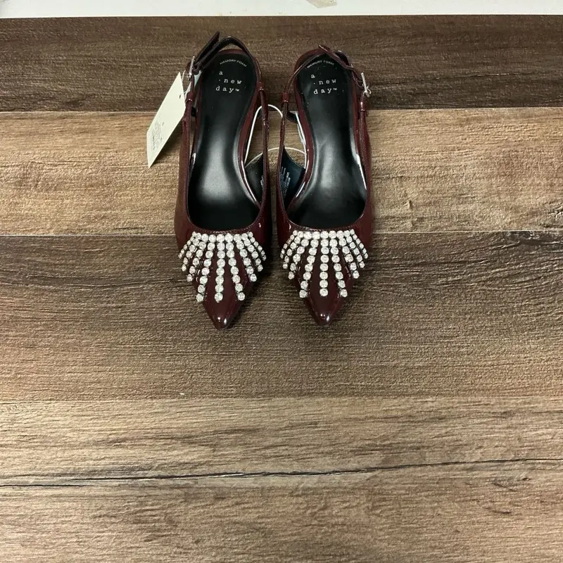 a new day Burgundy Serafina Pointed Slingback Mules with Rhinestone Fringe