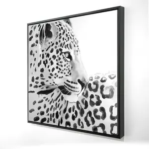 360 Stand Leopard-White Framed Print, 36x36 in. Minimalist Nature Artwork Photo, Wall Decor for Living Room, Home Supplies Gift