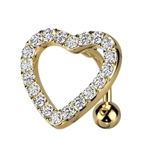 Diamond Heart Belly Ring Surgical Steel 20 Gauge 8mm Hoop Hypoallergenic Lead Nickel Free