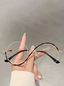 Unisex Retro Frameless Glasses, Leopard Pattern, Round Metal Frame, Sexy Style, All-Season Fashion Accessory, Daily Wear
