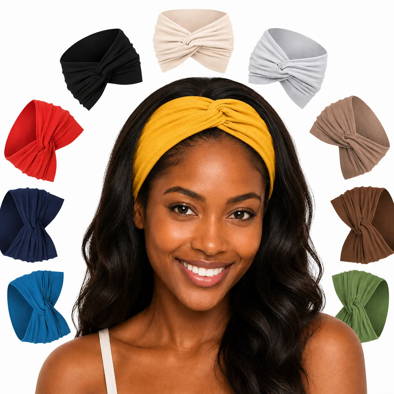 10 Pcs Women's African Wide Elastic Fashion Headbands, Sweatband Headband Turbans for Ladies, Stretch Non-Slip Sport Workout Hair Wraps