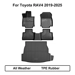 For Toyota RAV4 2019-2025 TPE All Weather 3D Floor Mats (Not Fit Hybrid), Black Floor Liners & Trunk Cargo Liner