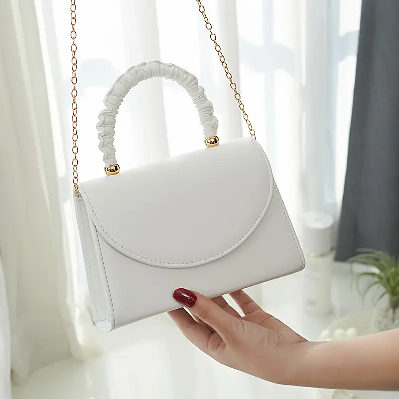 Elegant Glamorous White Pink Evening Clutch Purse for Women Flap Square Bag Solid Color with Ruffled Handle Simple Style Wedding Handbag for Wedding Party Dinner Prom Formal Bag Bridal Shoulder Bag Perfect Gift for Her Fashion Bag Fashionable Versatile Pu