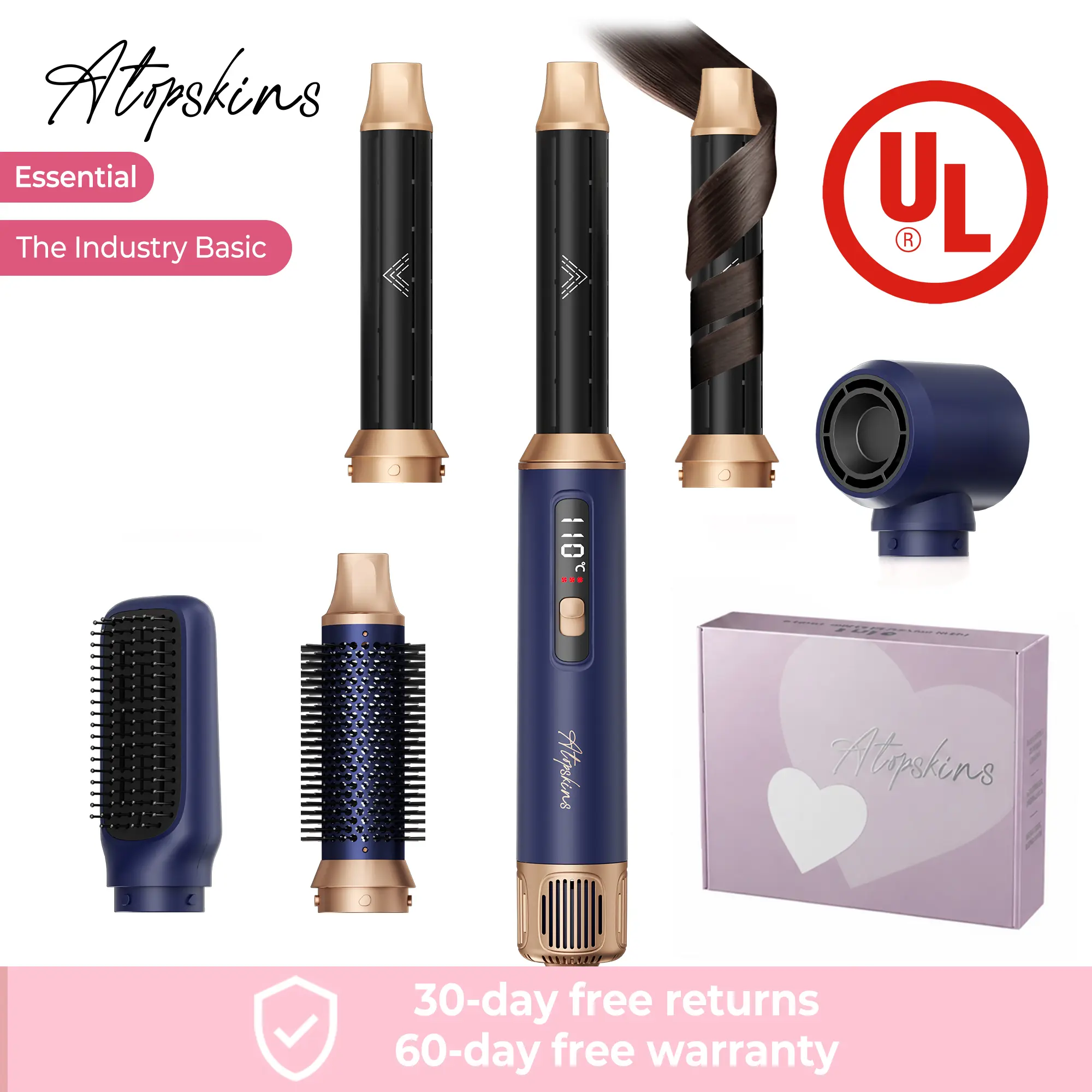 ATOPSKINS 5-in-1 Detachable Hair Styling Tool for Beach Waves, Curly Locks & Straightening Curly Hair - Lightweight Curling System, Beauty Products, Hair Tools
