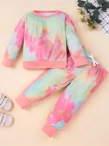 Toddler Girls Sweatshirt Clothes Baby Girl Fall Outfits Long Sleeve Sweatshirt Pants Sets Winter Sweatsuit Clothing for Girl 1-5T kid Colourful fall Tie Dye