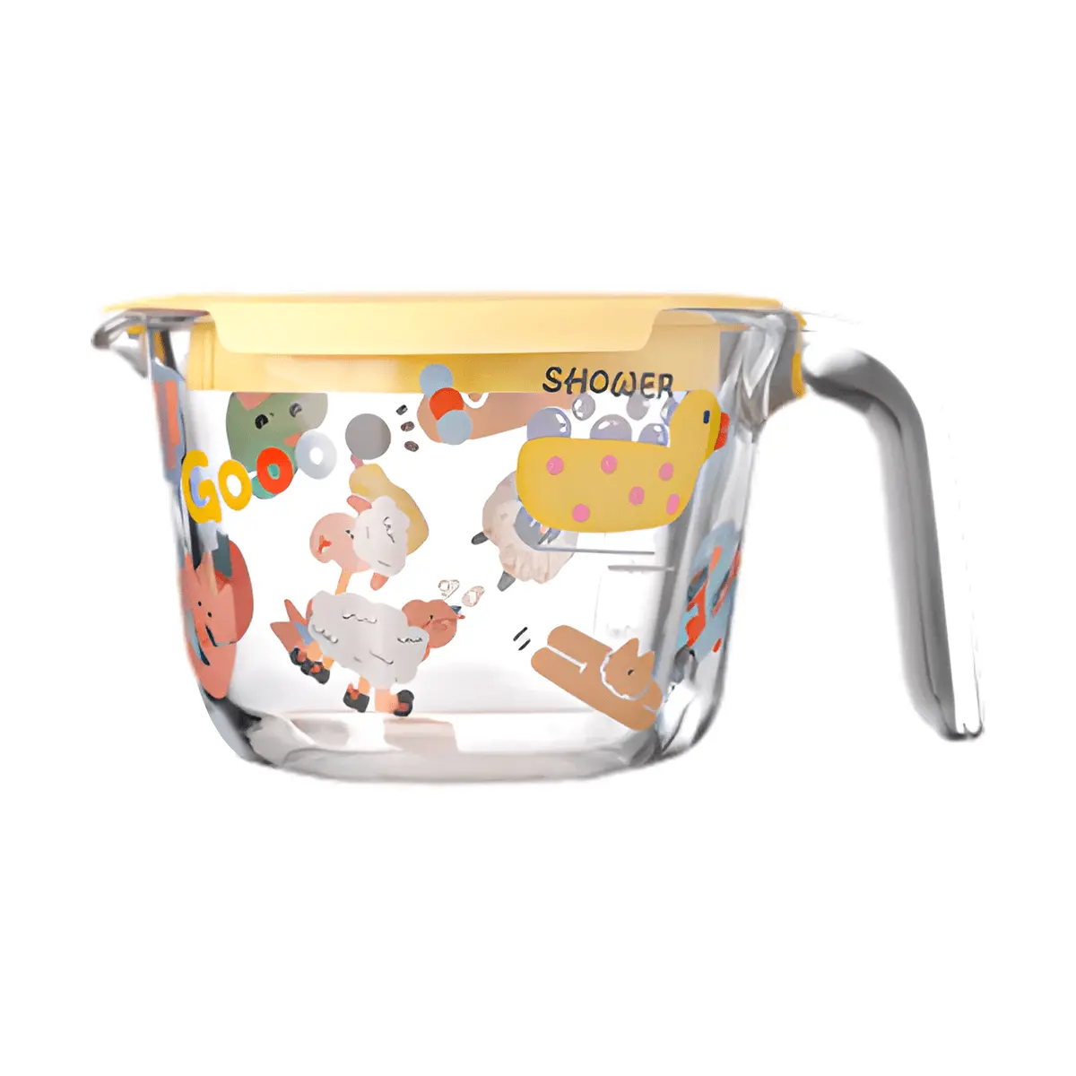 Kawashima 500ml Glass Measuring Cup with Lid & Scale - Milk Breakfast Mug for Parties, Baking, Kitchen
