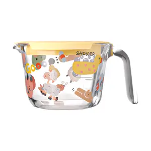 Kawashima 500ml Glass Measuring Cup with Lid & Scale - Milk Breakfast Mug for Parties, Baking, Kitchen