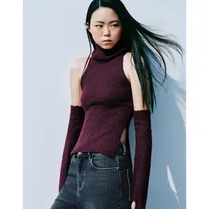URBAN REVIVO Women's Minimalist Casual Skinny Fit Long Sleeve Crew Neck Polyester Knit Top - 2026 Viral Mock Neck T-Shirt, Premium Fabric, Stylish Womenswear