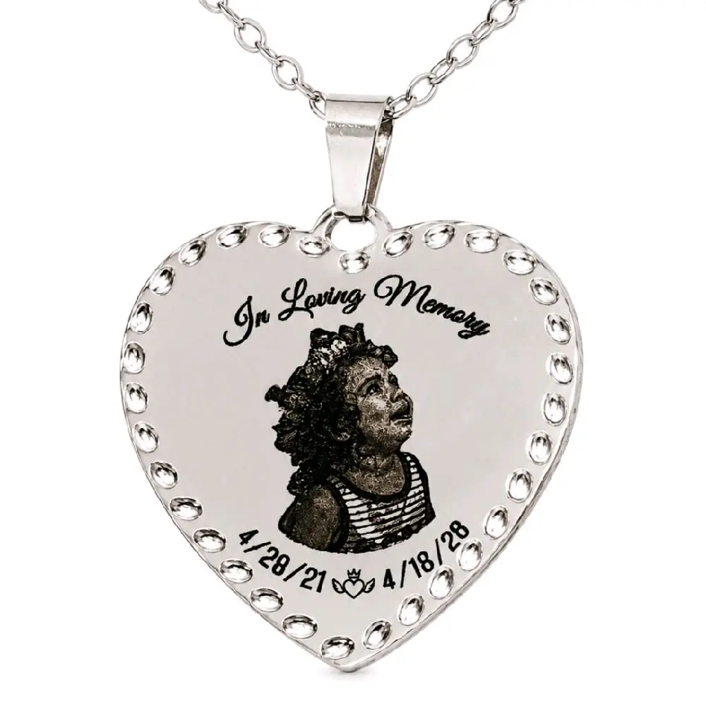 Memorial Photo Necklace, Stainless Steel Necklace with Custom Engraving for Loved Ones