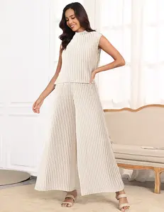 Womens 2 Piece Sets Sleeveless with Wide Leg Pants with Pockets Lounge Wear Outfits Pajama Sets Loungewear Nightwear Womenswear Homewear
