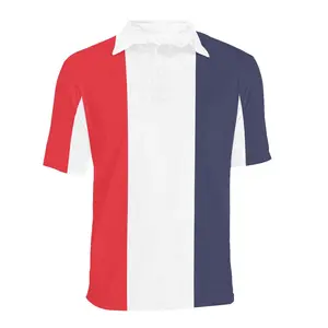 Red White Blue Vertical Men Polo Shirt, 90s Striped Vintage Stripe Short Sleeve Classic Collared Button Down Up Rugby Golf Polo Gift for Him