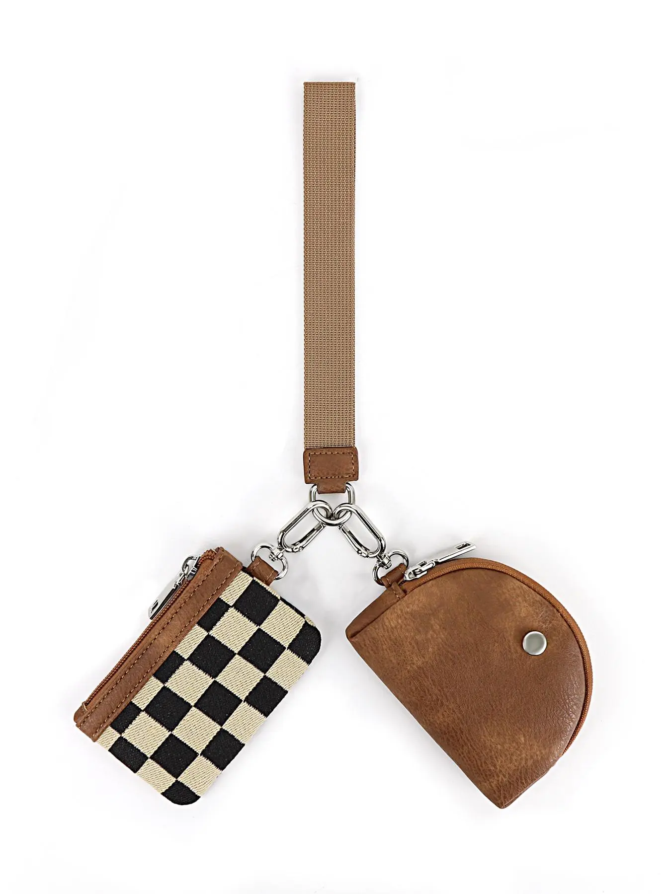 Women's Checked Pattern Zipper Wristlet Bag, 2 in 1 Coin Purse, Fashionable PU Leather Wrist Bag for Daily Used, Casual Trendy Versatile High-quality Daily Commuting Bag, Wallet Wristlet, Dual Pouch Wristlet