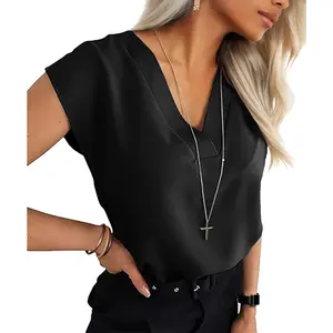 Womens Summer Tops Cap Sleeve Textured Dressy V Neck Shirts 2025 Work Office Blouses Business Casual Outfits