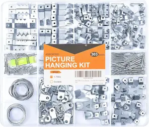 303 count Picture Hanging Kit, Picture Hangers Assorted Kit with Heavy Duty Wall Hooks, Sawtooth, Picture Wire, D Rings, Hardware Nails, Eye Hooks,  Heavy Duty Frame Hooks