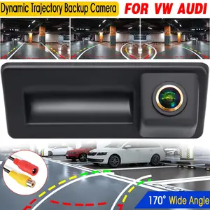 Dynamic Rear View HD Camera for Audi A4 A5 S5 Q3 Q5, VW Passat Tiguan Golf Touran Jetta Sharan Touareg with Moving Guide Parking Line CCD - Full Color Night Vision, Easy Installation, Parking Space, Car Trunk Handle, Car Trunk Handle