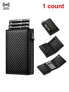 Luxury Carbon Fiber RFID Credit Card Holder for Men, Minimalist Wallet with Coin Purse, Striped Casual Style for All Seasons, Card Compartments