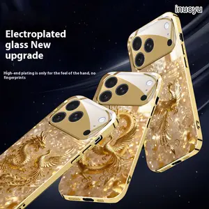 Gold Loong and Phoenix Pattern Electroplated Phone Case for iPhone 17 Pro Max 17 Pro 17 Air 17 16 Pro Max 16 15 14 Plus 16 15 14 13 12 11 Pro Max e , Anti Slip Anti Fall Shockproof Drop-proof Protective Casing Rugged Durable Protection Cover iphone 12