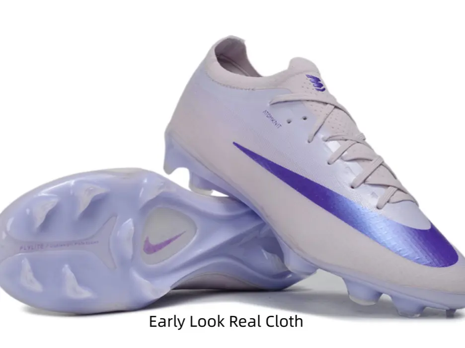 Dreamy lavender gradient soccer cleats, glossy purple accent stands out on grass ：，